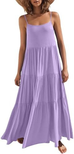 ANRABESS Womens Maxi Dress 2026 Summer Casual Sleeveless Spaghetti Strap Boho Sundress Flowy Tier... | Amazon (US)
