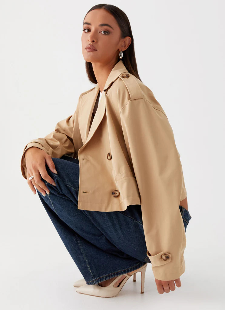 Teddie Cropped Trench Coat - Camel | Peppermayo (Global)