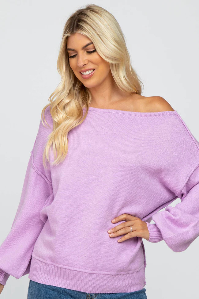 Lavender Boat Neck Bubble Sleeve Sweater | PinkBlush Maternity