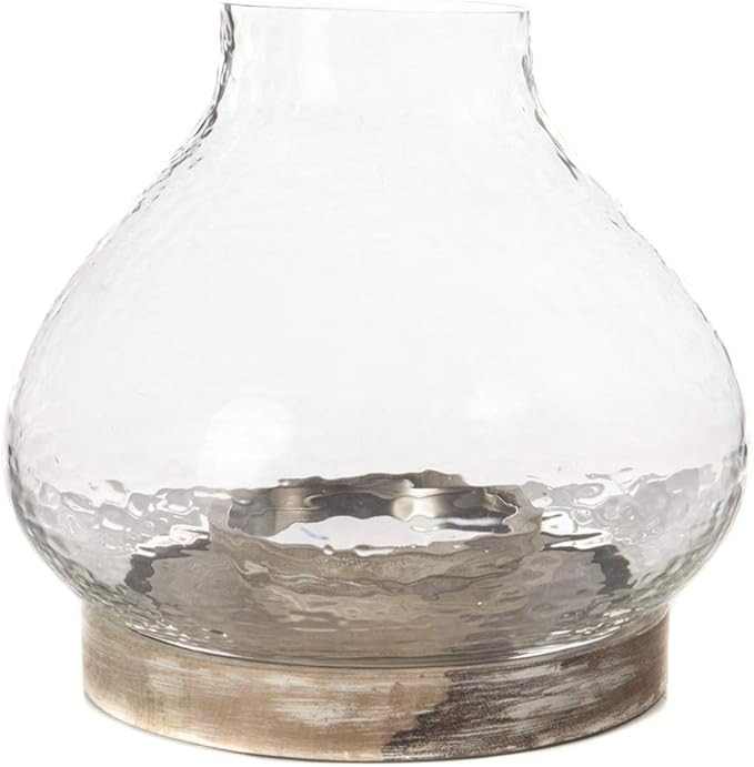 Small Whitewashed Mango Wood & Clear Handblown Glass Hurricane | Amazon (US)