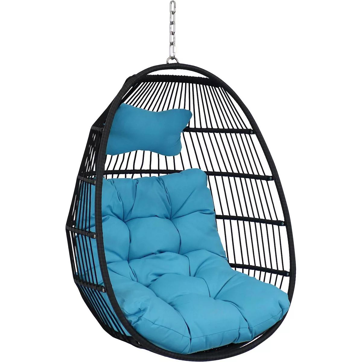 Sunnydaze Black Polyethylene Wicker Hanging Egg Chair with Cushions - Blue | Kohl's