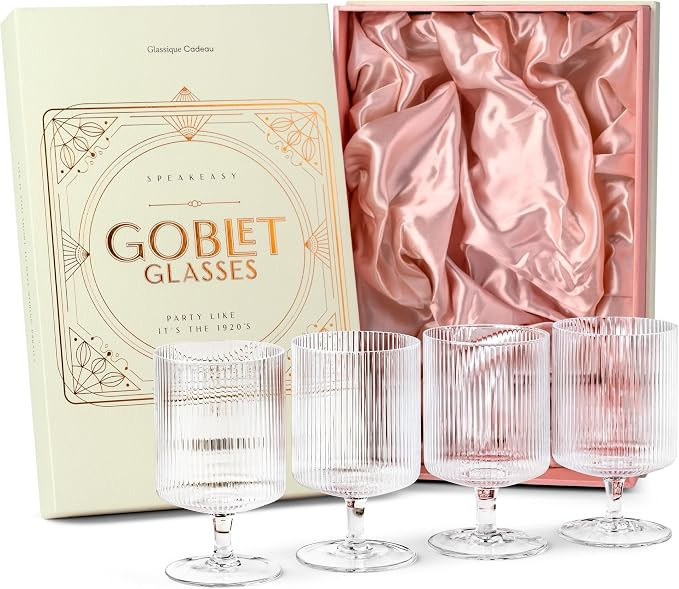 GLASSIQUE CADEAU Vintage Art Deco Ribbed Goblet Cocktail Glasses with Stem | Set of 4 | 10 oz Sho... | Amazon (US)