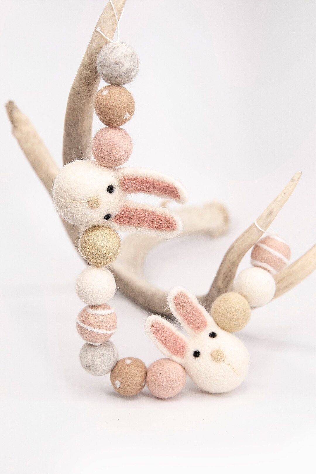 Boho Neutral Salmon Bunny White Felt Bunny Girl Nursery Decor Easter Garland Felt Bunny Felt East... | Etsy (US)