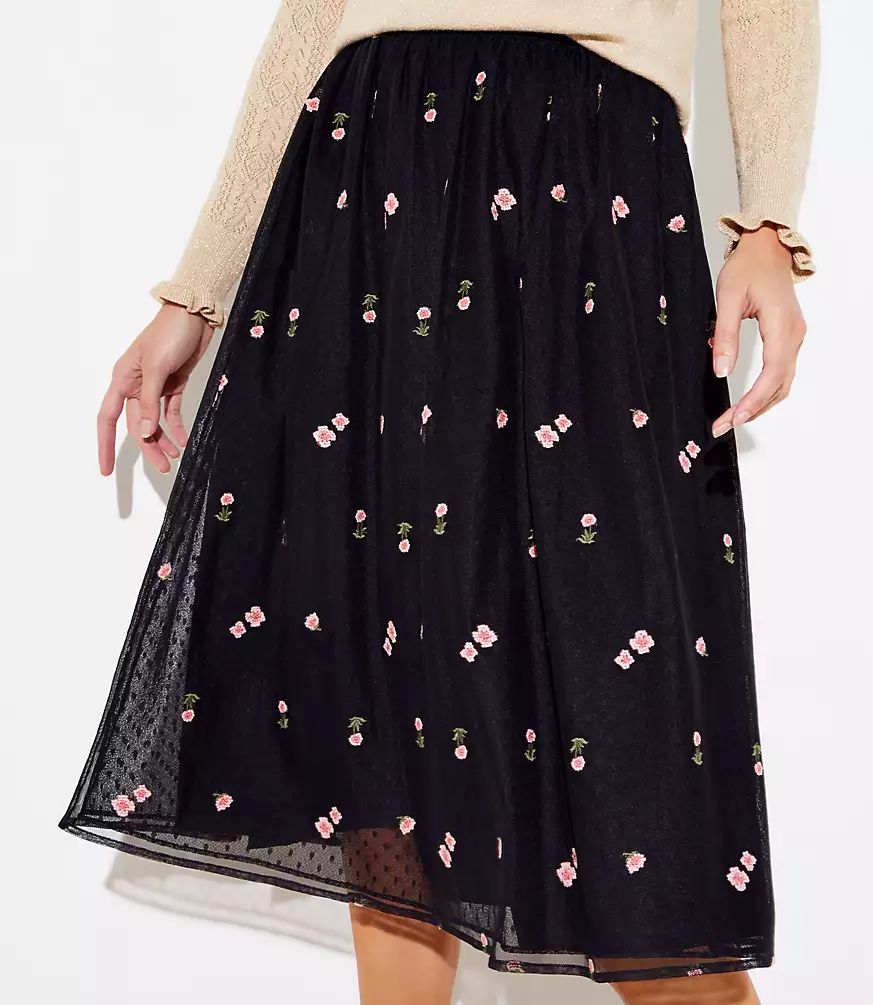 Floral Embroidered Tulle Skirt | LOFT