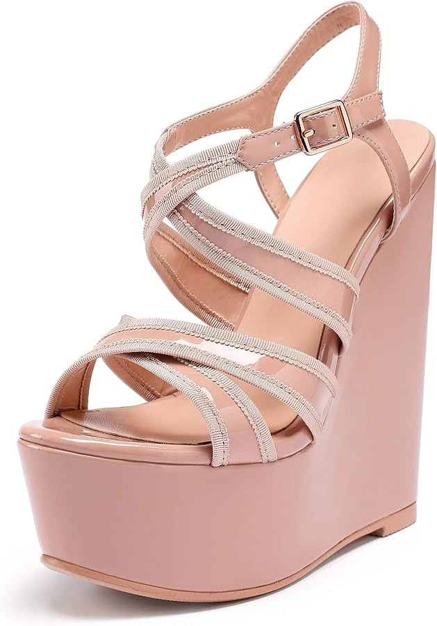 Eldof Womens Wedge Platform Sandals Peep Toe Cross Strap Wedge Heel 6" Ankle Srap Summer Wedge He... | Amazon (US)