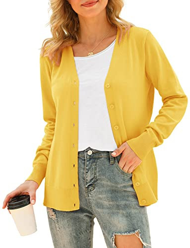 VIISHOW Women's Button Down V Neck Long Sleeve Soft Knit Cardigan Sweaters, Mustard Yellow, XX-Large | Amazon (US)