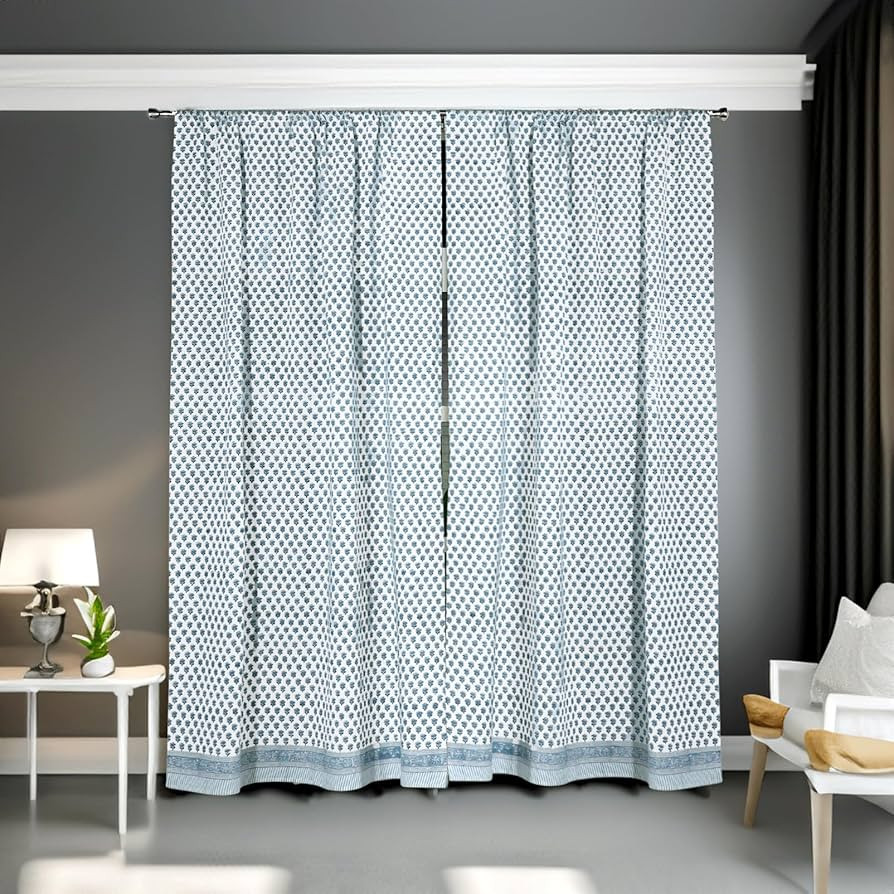 CPC Cotton Block Print Boho Farmhouse Drapes for Living Room Set of 1 52x104 Easy Hanging with a ... | Amazon (US)