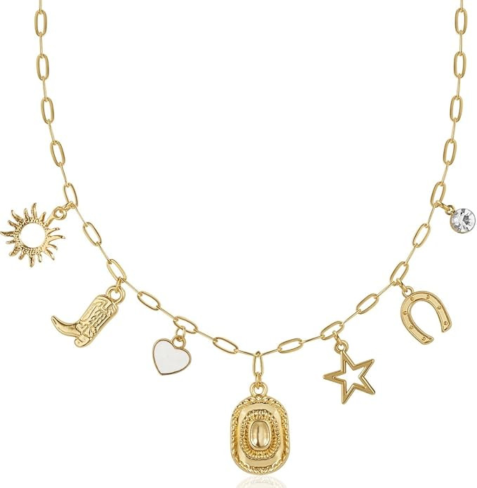 Humble Chic NY Gold Charm Necklace for Women - Paperclip Chain Necklace with Trendy Charms, Chunk... | Amazon (US)