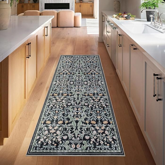 FUNMAT Runner Rug for Hallyway, 2x6 Non-Slip Washable Kitchen Runner Rug, Ultra-Thin Floral Stain... | Amazon (US)