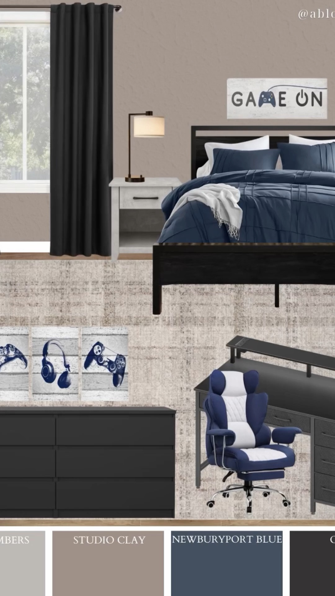 Black and navy blue gamer bedroom design for teenager 🎮

#LTKHome