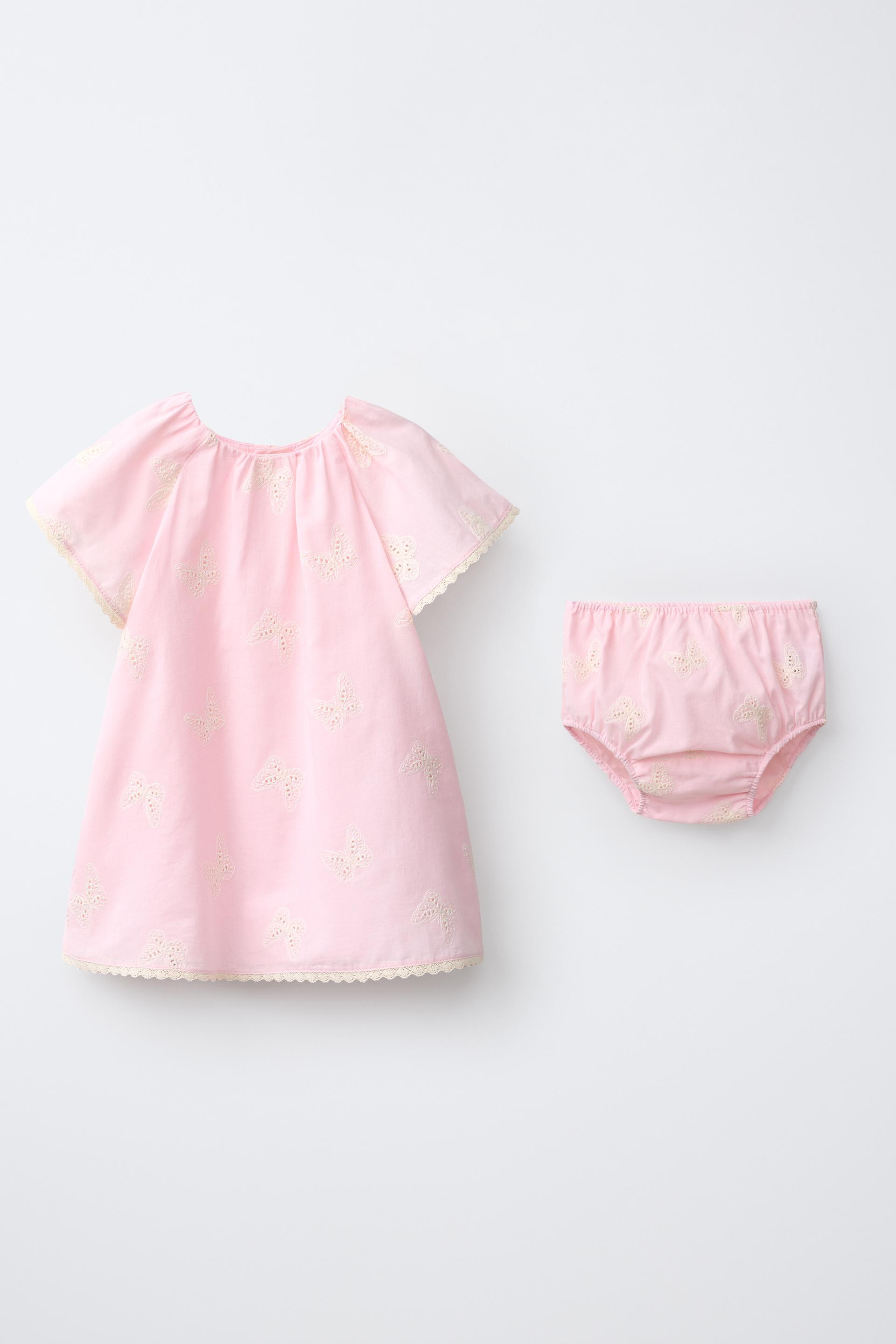 Zara - Embroidered Butterfly Dress And Bloomer Set - Pink - 3-6 Months (26,8 Inches) - Kids | Zara US