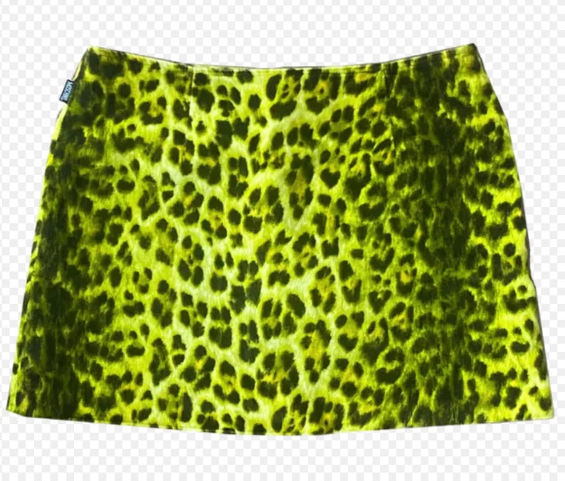 90s Authentic Moschino Mini Skirt Neon Green Animal Print Sz Small - Etsy | Etsy (US)