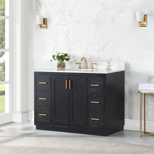 Gazsi 48" Single Bathroom Vanity Set With Grain White Composite Stone Countertop Without Mirror | Wayfair North America