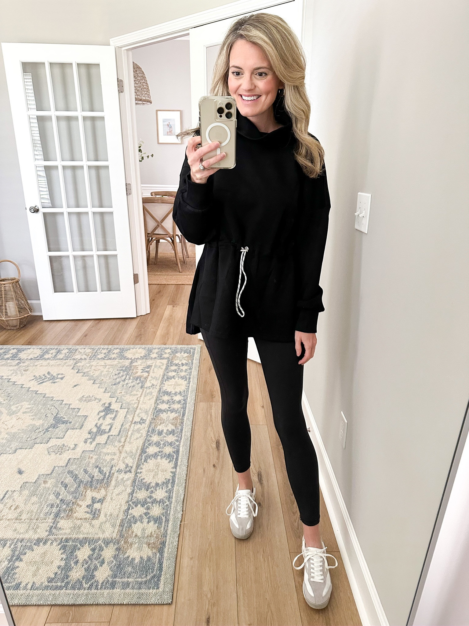 Fantastic drawstring waist pullover. It's the perfect length to wear w leggings and you can adjust the waist to make it more flattering and give it shape. 

#LTKSeasonal #LTKtravel #LTKover40