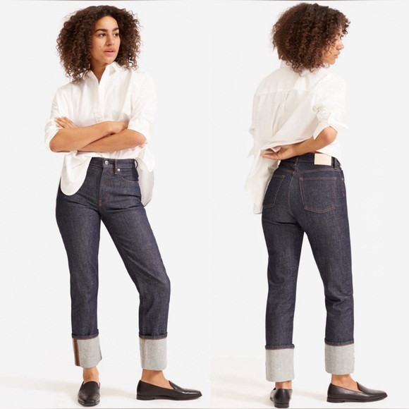 Everlane The High Rise Straight Jean 26‎ Regular Dark Rinse Cuff NWT | Poshmark