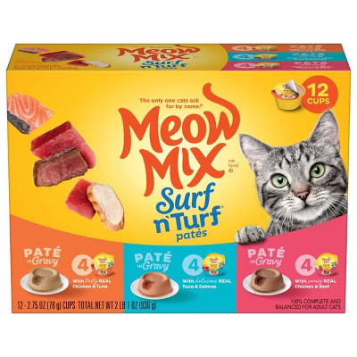Meow Mix Surf n Turf Tuna Salmon and Chicken Flavor Wet Cat Food - 33oz | Target