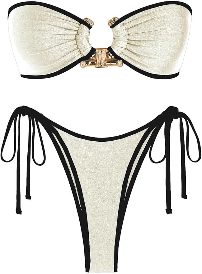 ZAFUL Bikini Sets for Women Strapless Top Sexy High Cut Bathing Suit Bandeau Two Piece Swimsuit S... | Amazon (US)