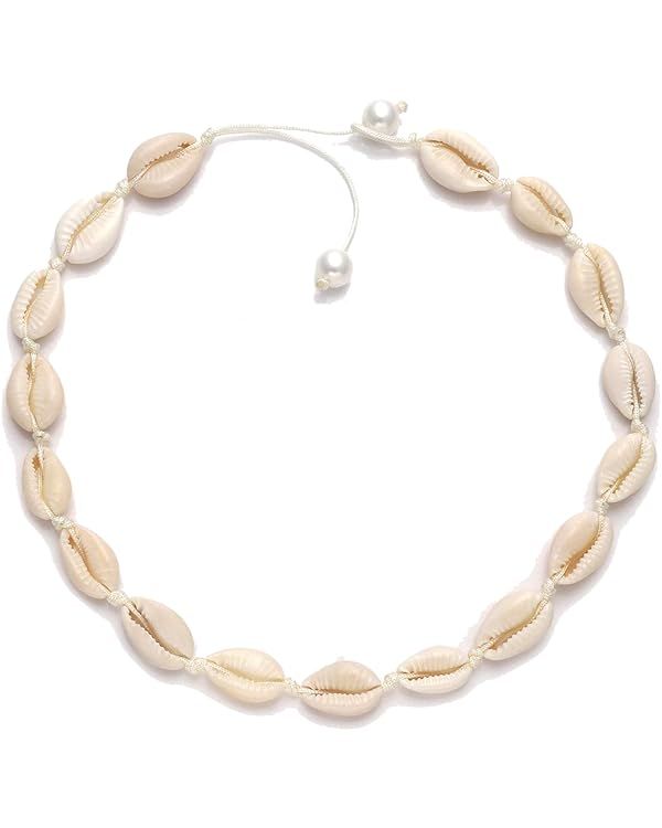 Cowrie Shell Choker Necklace for Women Puka Shell Necklace Corded Seashell Necklace Hawaiian Beac... | Amazon (US)