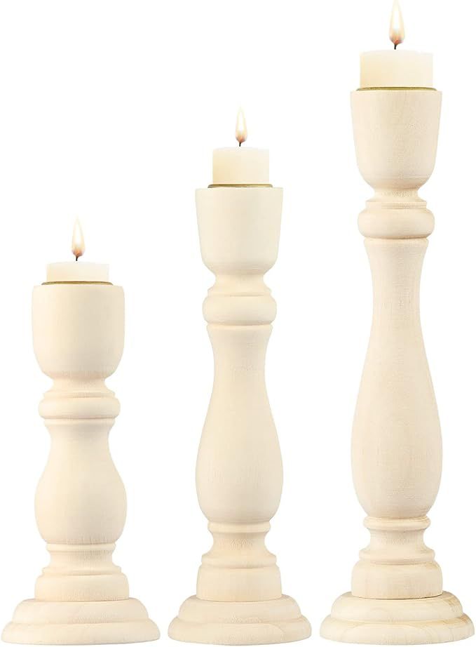 SDUSEIO 3 Pieces Wooden Candle Holders Candle Stands Wooden Farmhouse Candle Holders Set Unfinish... | Amazon (US)