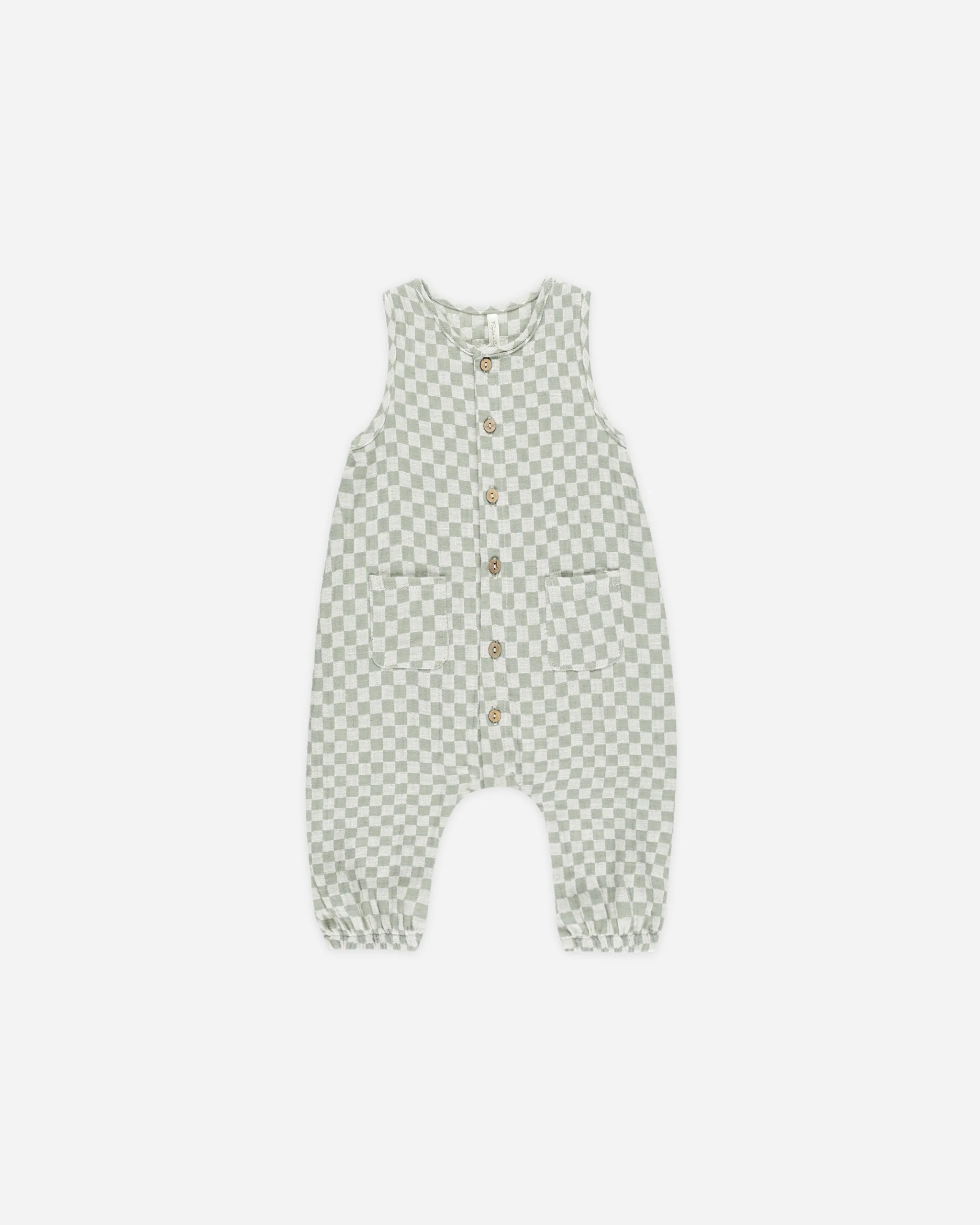 Woven Jumpsuit || Sage Check | Rylee + Cru