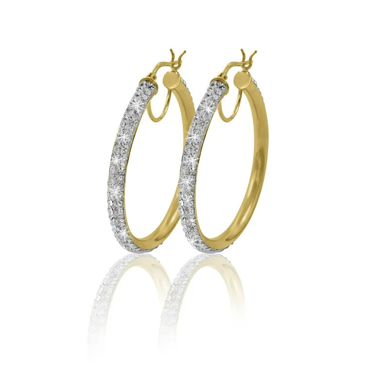 Brilliance Fine Jewelry Women's 14K Gold Plated Sterling Silver 2 Row Crystal Round Hoop Adults E... | Walmart (US)