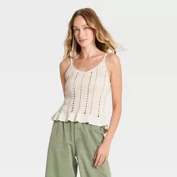 Women's Openwork Tank Pullover Sweater - Universal Thread\u2122 Cream S | Target