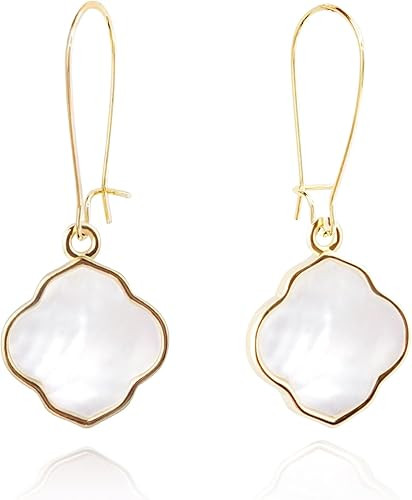 Earrings for Women14K Gold Drops Dangle Pendant Natural Stone Natural shell of Pearl Earrings Han... | Amazon (US)