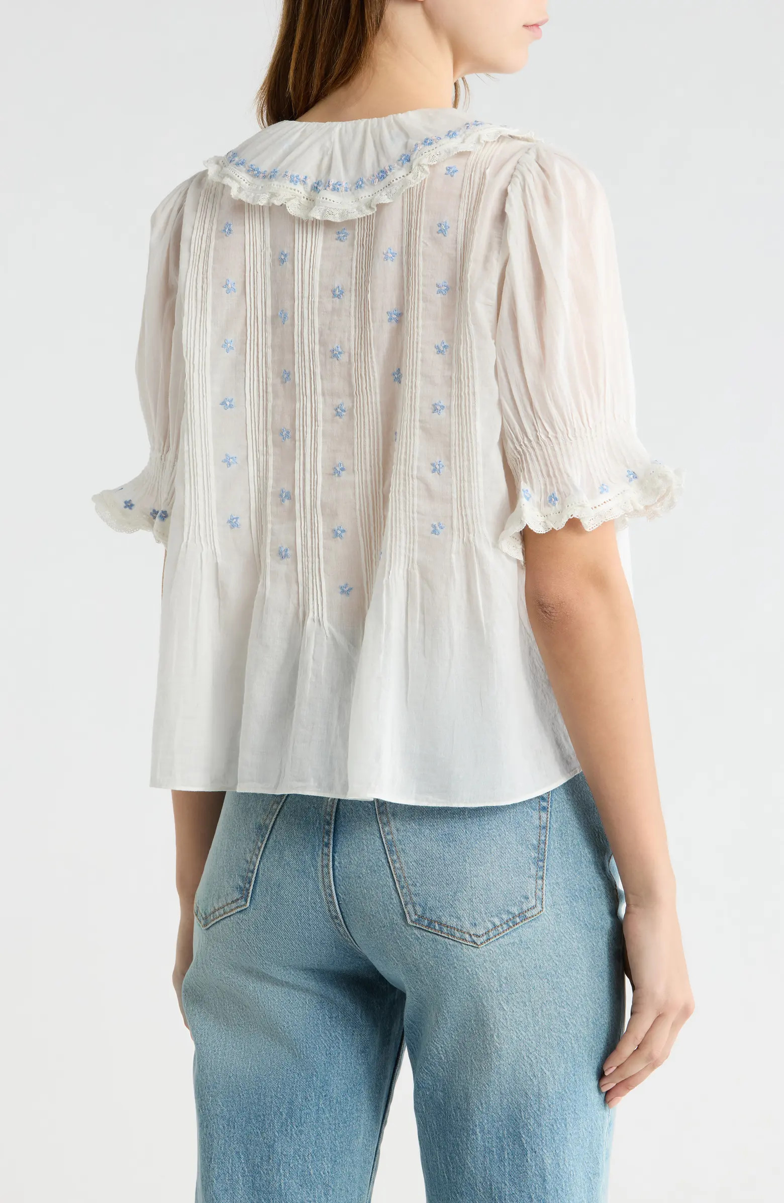 Hettie Embroidered Ruffle Organic Cotton Top | Nordstrom