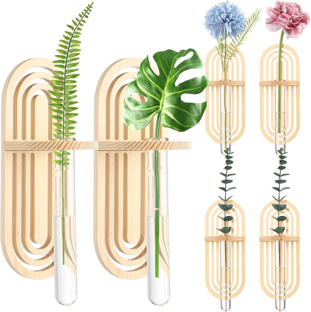 6 Sets Plastic Wall Hanging Planter Tubes Propagation Plant Station with Wooden Holders Wall Plan... | Amazon (US)