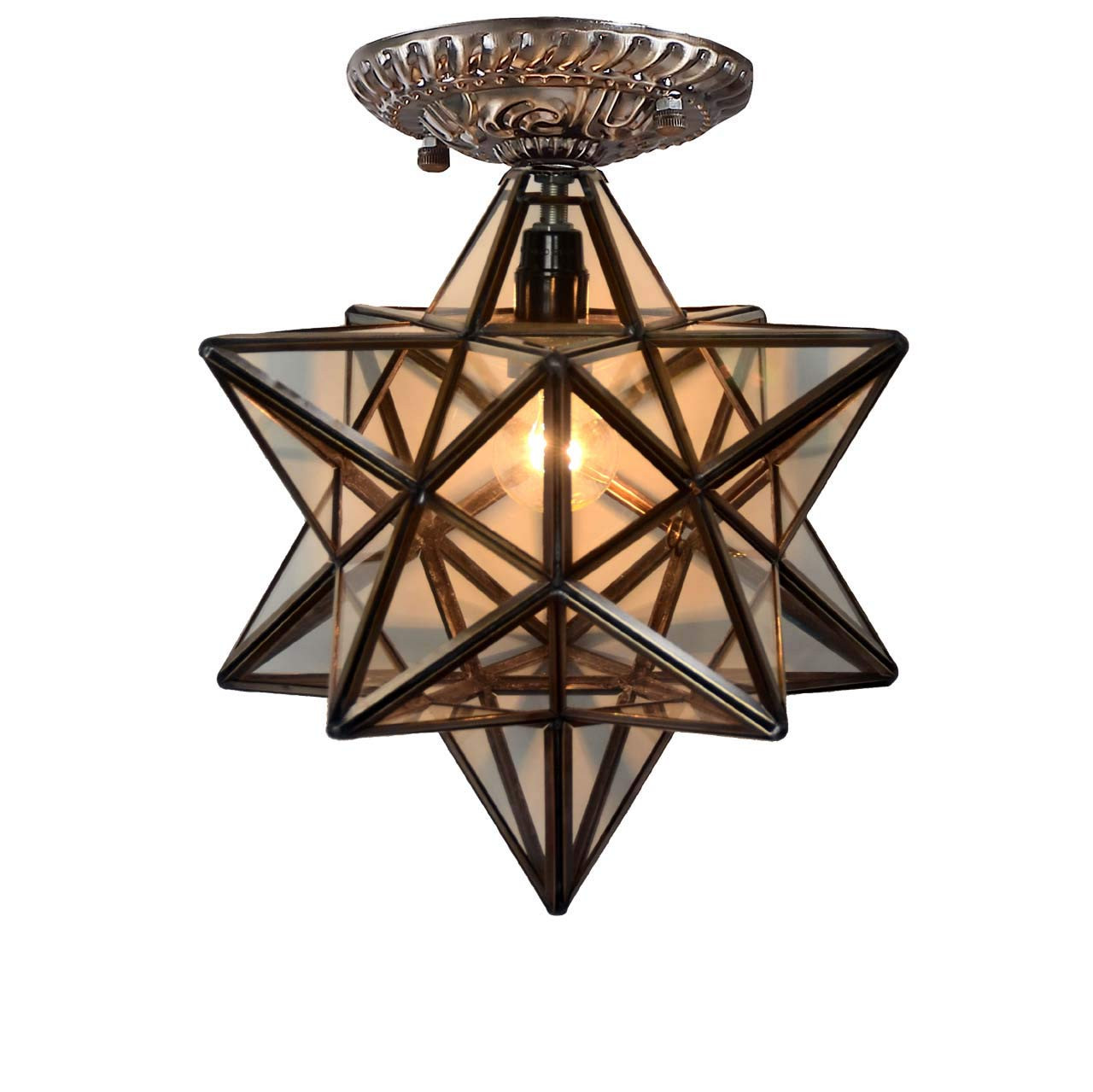 Bieye L10821 12-inch Moravian Star Tiffany Style Stained Glass Semi Flush Mount Ceiling Fixture, ... | Amazon (US)