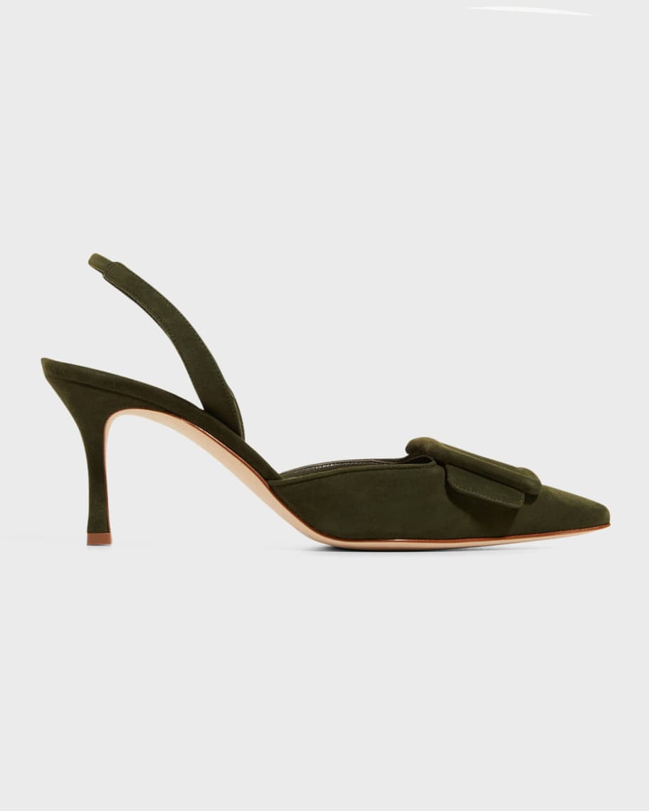 Manolo Blahnik Maysli Suede Bow Slingback Pumps | Neiman Marcus