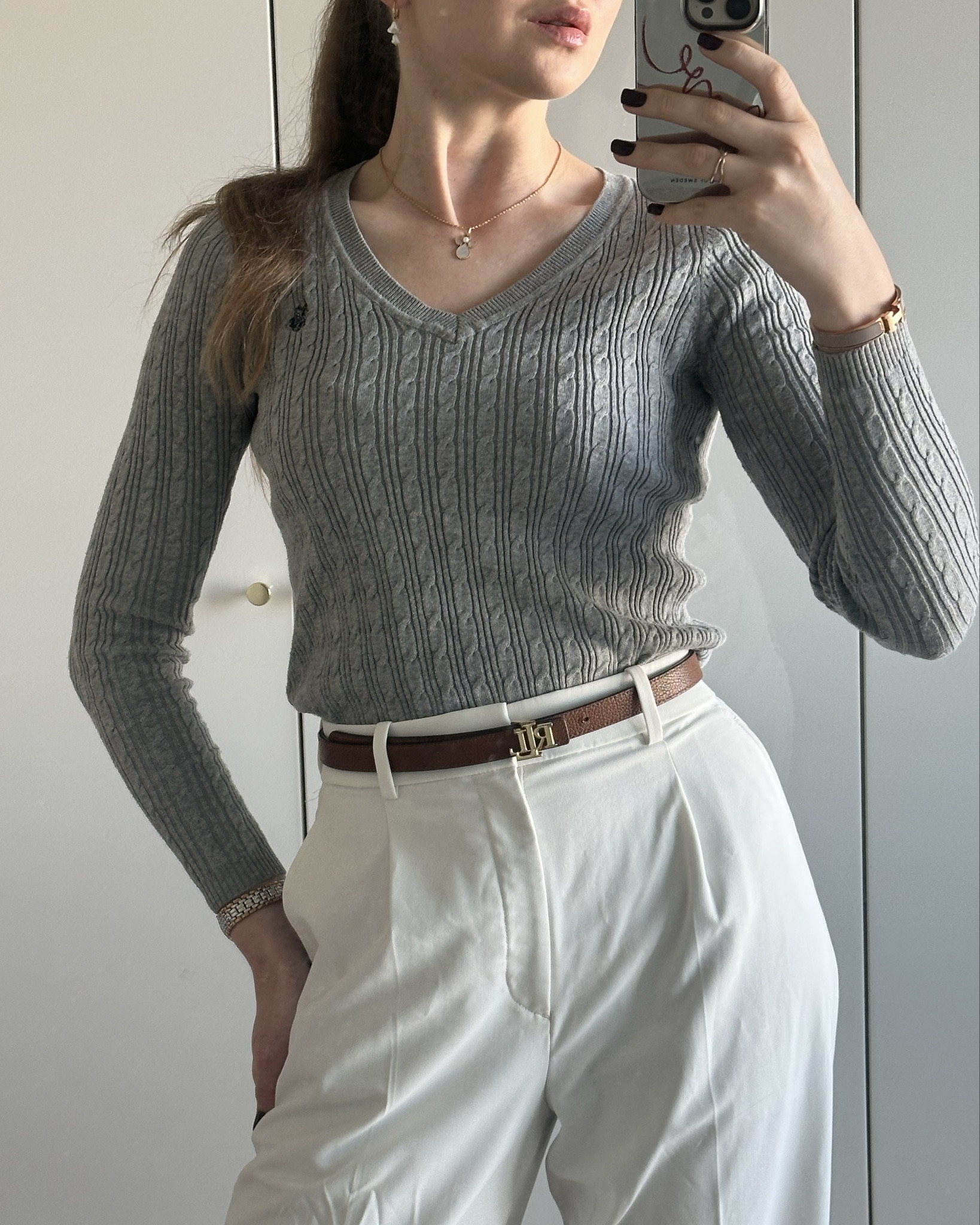 what I wear when I don’t know what to wear: tailored straight or pleated high-waist trousers, paired with smart casual polo or cable knit by Ralph Lauren with a classy thin reversible leather belt. you can find similar pieces in different colors linked below. 

you can keep it monochrome look or add a pop of color like baby pink, red or burgundy accessories  

#LTKFallSale #LTKTall #LTKSeasonal