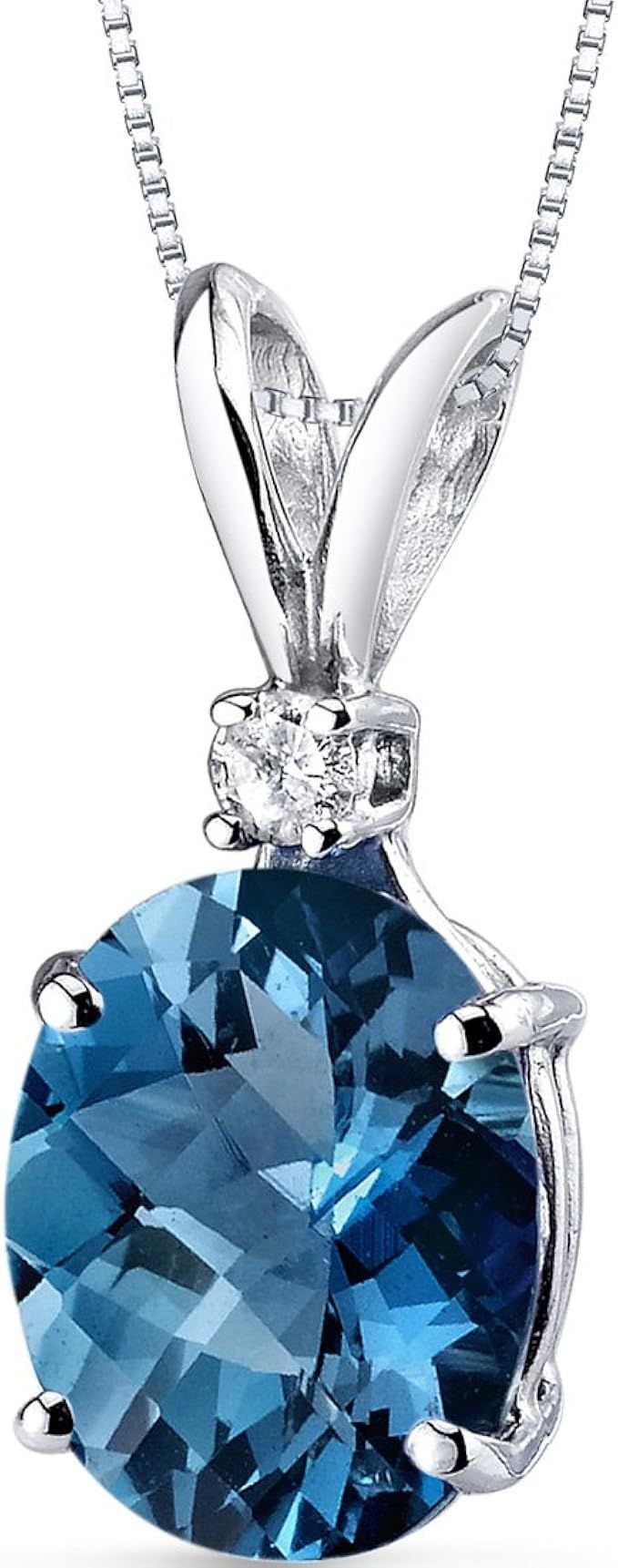 Peora London Blue Topaz with Genuine Diamond Pendant in 14K White Gold, Elegant Solitaire, Oval S... | Amazon (US)