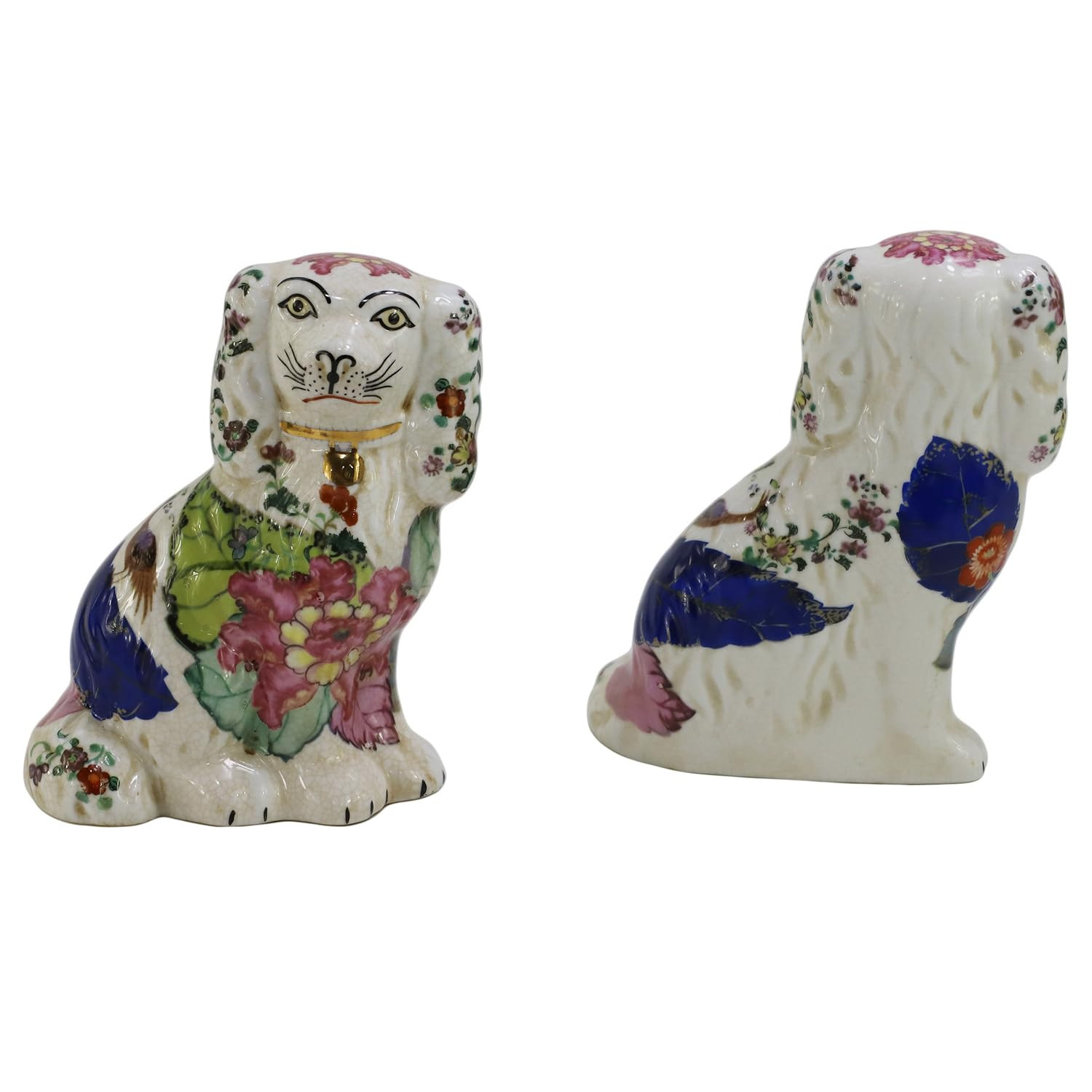 Hand Painted Vintage Porcelain 5.9" Small Tobacco Leaf Spaniel Dogs Figurines, Pair of Mantle Dog... | Amazon (US)