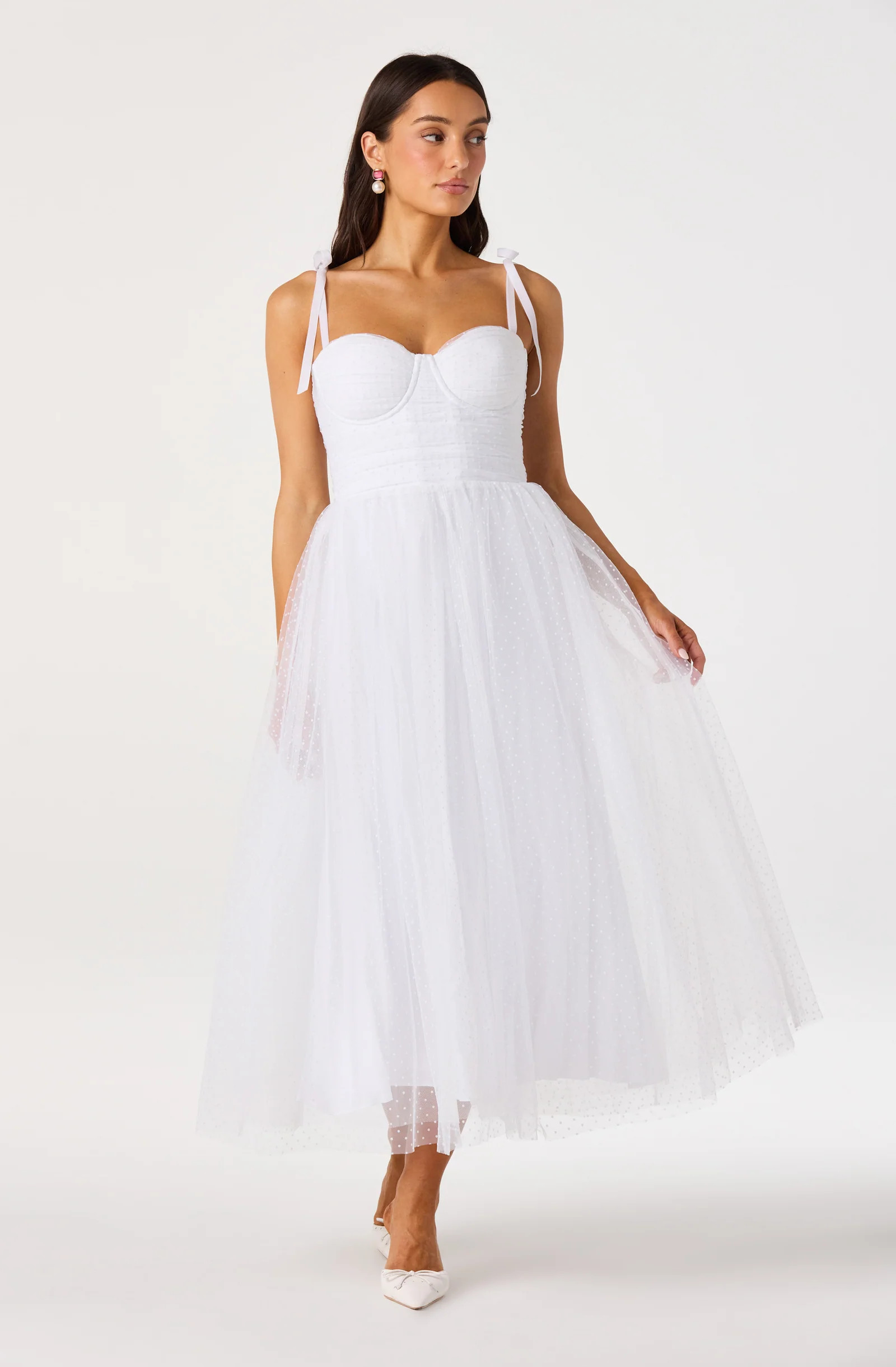 Karyme Polka Dot Tulle Midi Dress | ASTR The Label (US)