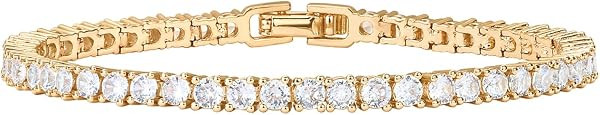 PAVOI 14K Gold Plated 3mm Cubic Zirconia Classic Tennis Bracelet | Gold Bracelets for Women | Amazon (US)