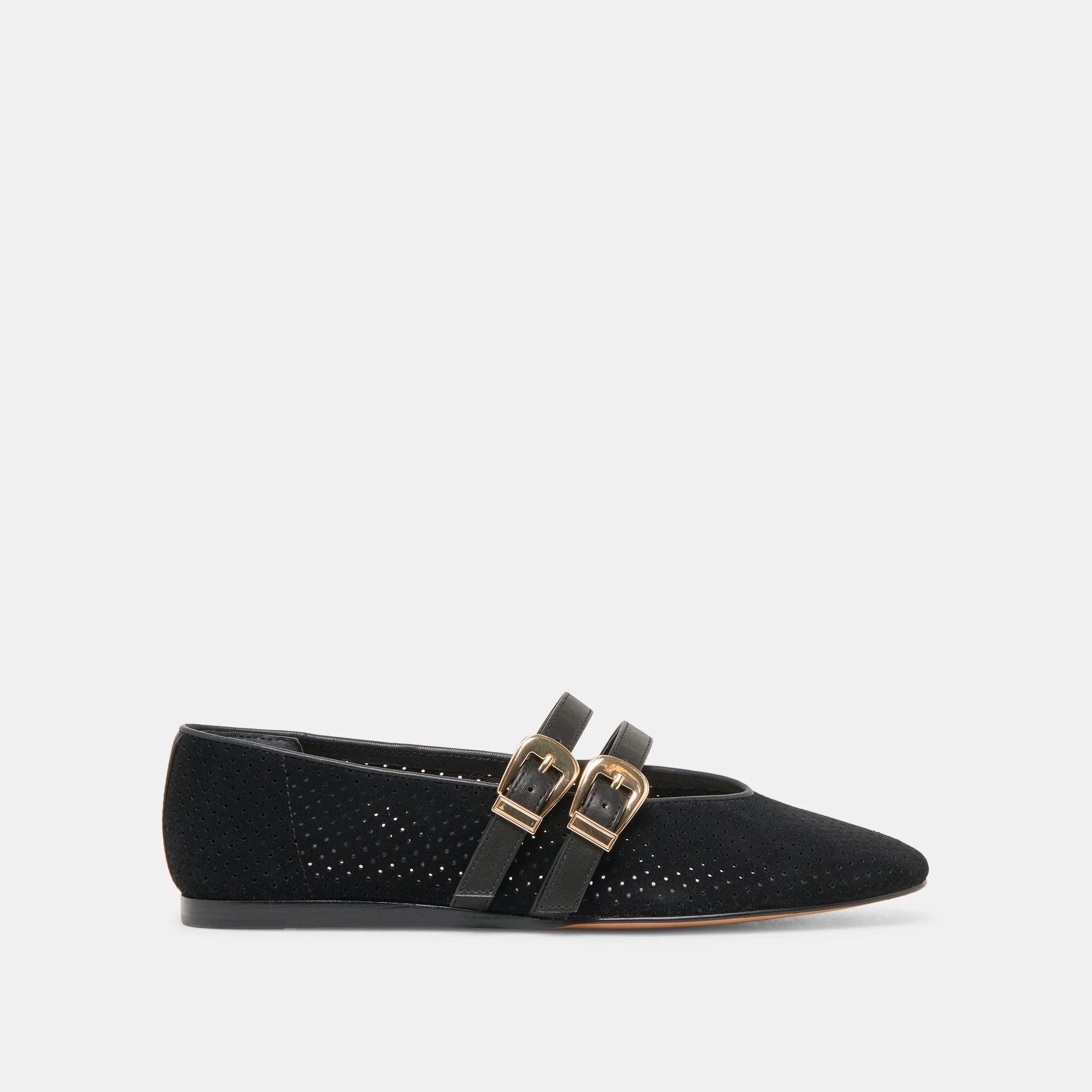 Baylee Ballet Flats Onyx Perforated Suede | DolceVita.com