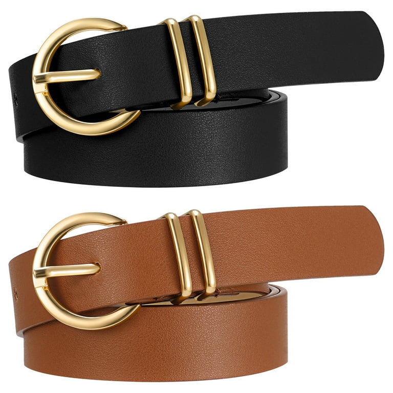 sixwipe 2 Pack Women's Leather Belts for Jeans Pants Dresses, Gold Buckle Ladies Belt with Fashio... | Walmart (US)