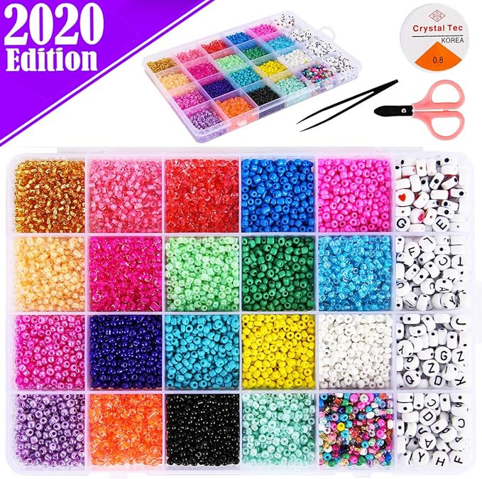FunzBo Beads Jewelry Making Kit Beads for Bracelets - Craft and Art Glass Pony Seed and Alphabet ... | Amazon (US)