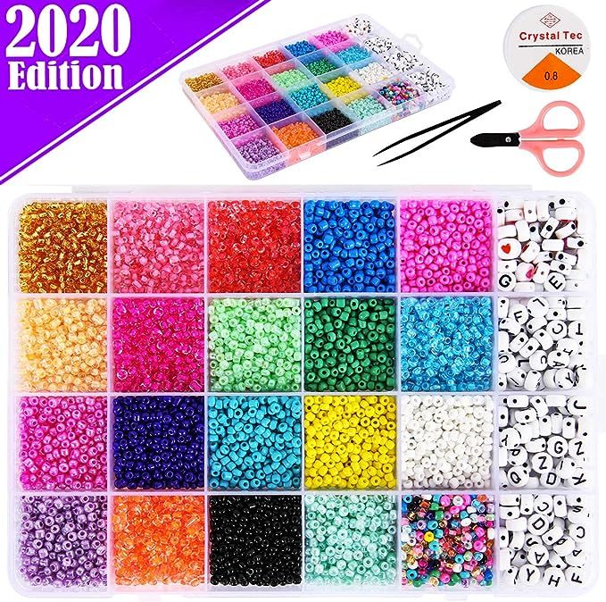 FunzBo Beads Jewelry Making Kit Beads for Bracelets - Craft and Art Glass Pony Seed and Alphabet ... | Amazon (US)