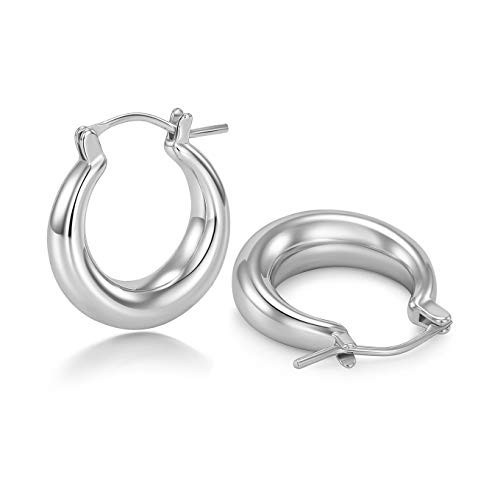 sovesi Chunky Silver Hoop Earrings for Women with 925 Sterling Silver Post, White Gold Plated Small Thick Hoops Earrings for Women 18mm | Amazon (US)