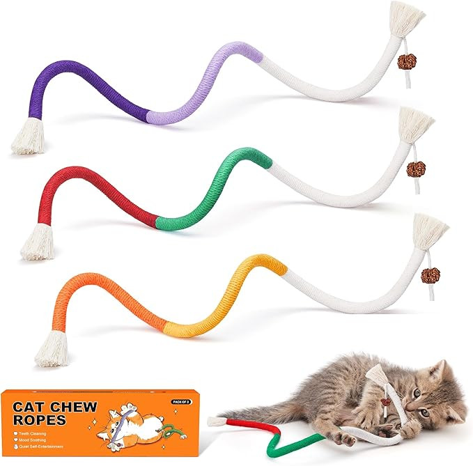 Potaroma Cat Toys Chew Ropes 3Pcs with Refillable Natural Catnip, Safe Teeth Cleaning Toy for Ind... | Amazon (US)