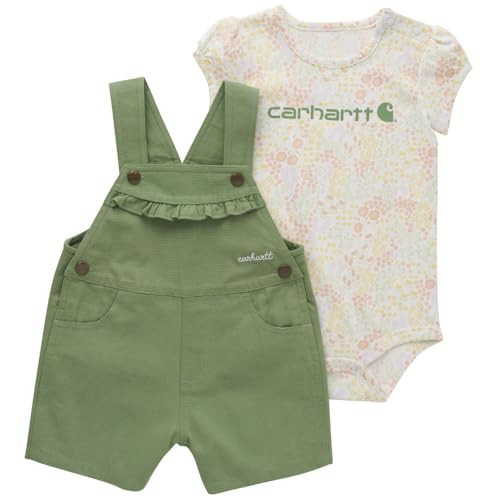 Carhartt Kid's CG9887 Short-Sleeve Bodysuit and Canvas Shortall Set, 2 piece Toddler Girls -18 Month - Loden Frost | Amazon (US)