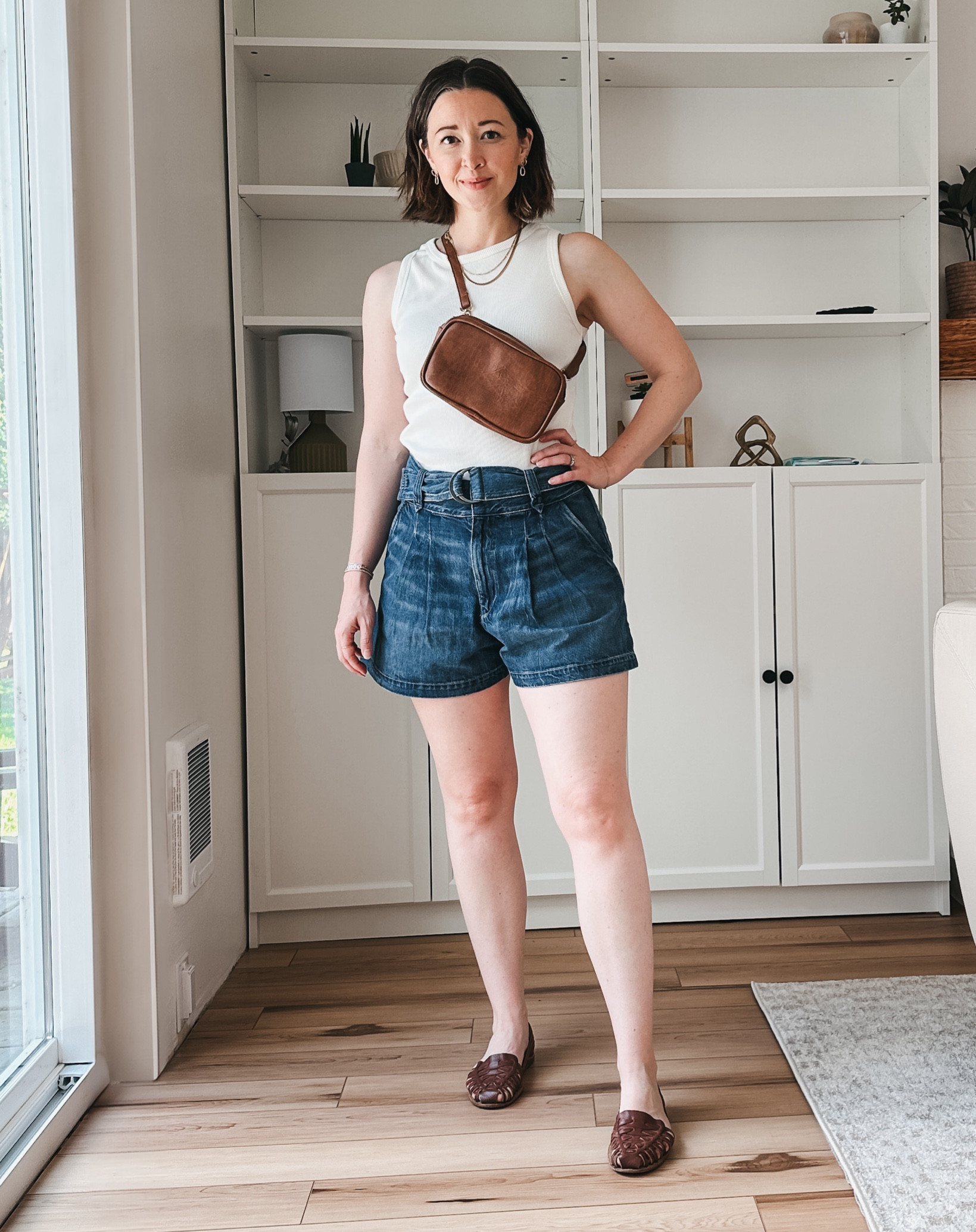 Easy summer outfit idea for casual, cool look. 
Sizing tip: the shorts big. If you are between sizes, go down one  

#LTKOver40 #LTKStyleTip