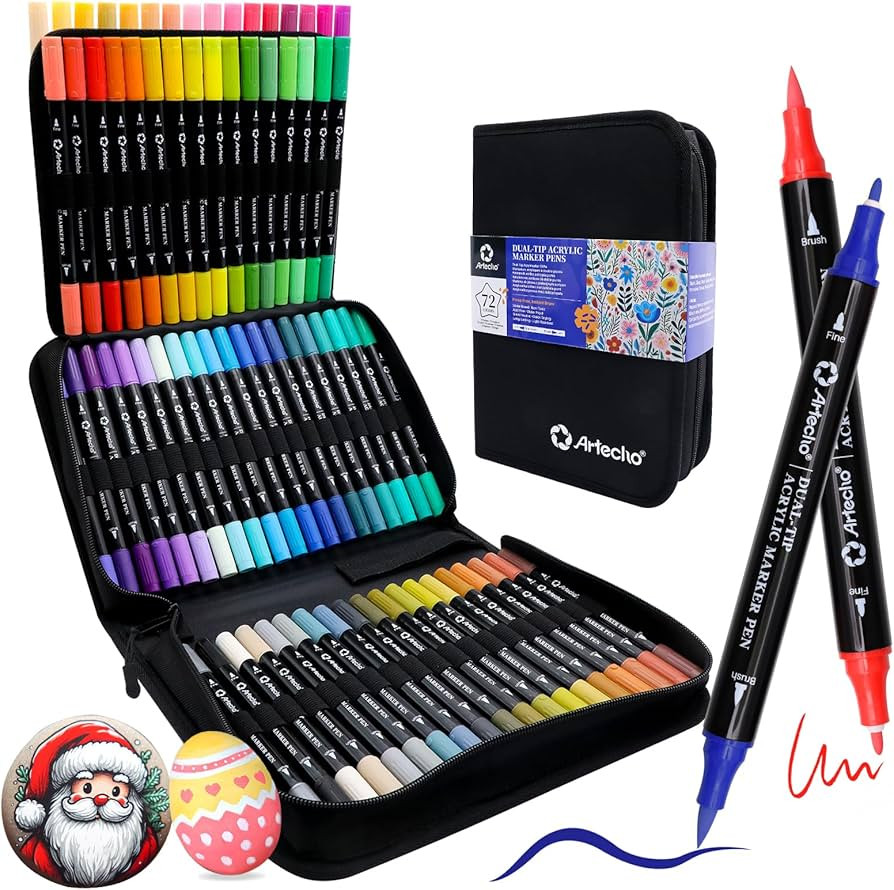 Artecho Acrylic Paint Markers 72 Colors with Bag, Acrylic Paint Pens with Brush Tip and Fine Tip ... | Amazon (US)