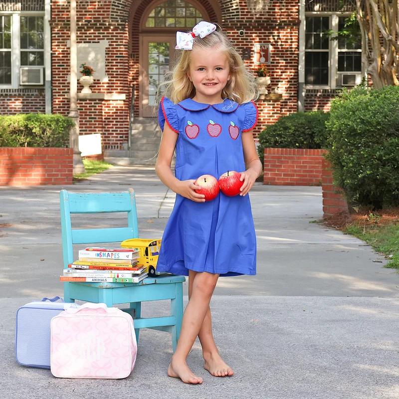 Apple Trio Royal Blue Claire Dress | Classic Whimsy