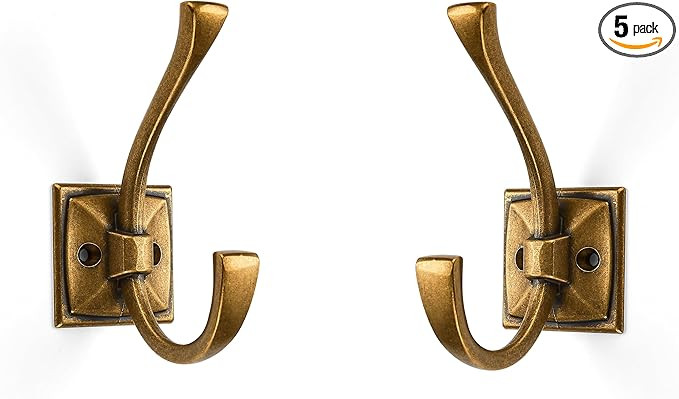 Large Wall Hooks 5 Pack Antique Brass Coat Hooks Hardware Towel Hooks for Hanging Coats 4.35 Inch... | Amazon (US)
