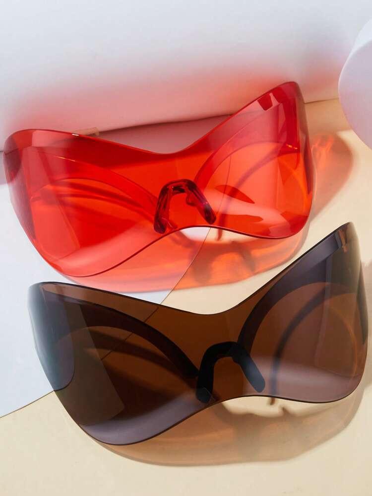 2pairs Unisex Rimless One-piece Full Wrap Around Fashion Glasses For Daily Life | SHEIN