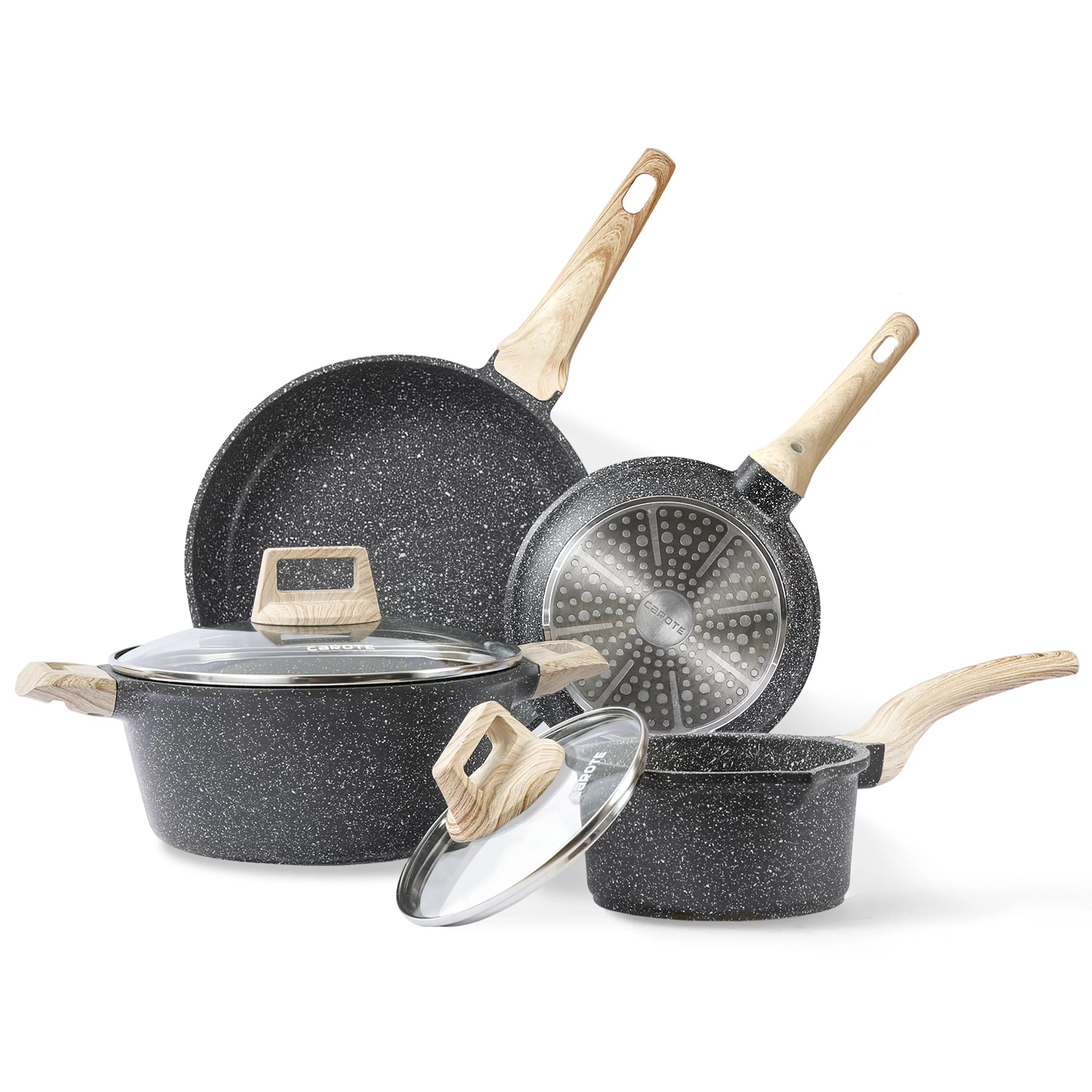 Carote 6 Piece Nonstick Granite Pots and Pans Set, Easy Clean Cookware Set, Black - Walmart.com | Walmart (US)