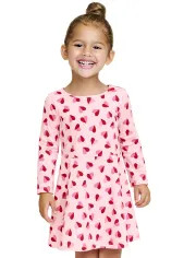 Baby And Toddler Girls Long Sleeve Valentine's Day Heart Print Knit Skater Dress | The Children's... | The Children's Place